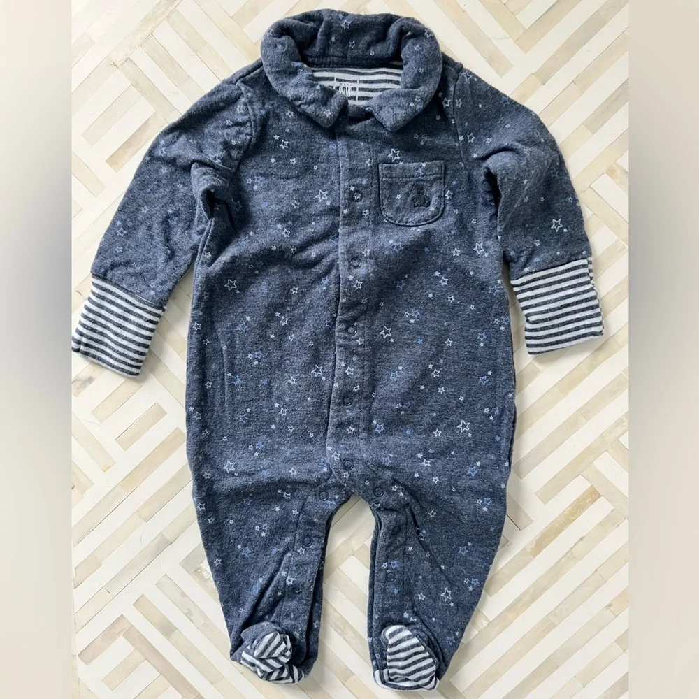 GAP Baby Blue Star Long Sleeve Footed One-piece, 0-3mo